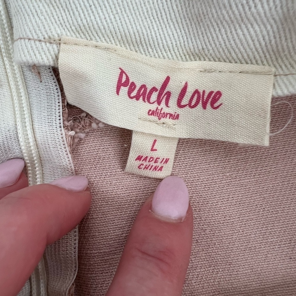 Peach Love pink and white colorblock cotton denim skirt size L Large - Picture 7 of 8